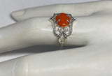 Vintage NOS 1970's Sterling Silver & Genuine 10 x 8mm Red Coral Ladies Bead Design Ring