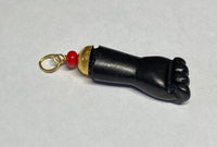 14 Karat Yellow Gold Genuine Azabache Jet & Coral Bead Mano Figa Charm (1.08" Total Length)