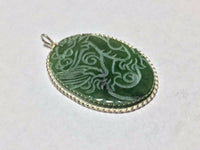 Vintage 1960's Sterling Silver & Genuine Hand Carved Jade Pendant