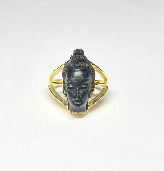 Vintage 1960's New Old Stock Blackamoor Ring in 18K Gold-plated Sterling Silver