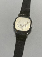 NOS 1982 Seiko Ladies Black Leather Watch with Silver Dial