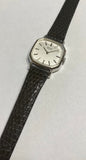 NOS 1982 Seiko Ladies Black Leather Watch with Silver Dial