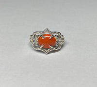 Vintage NOS 1970's Sterling Silver & Genuine 10 x 8mm Red Coral Ladies Bead Design Ring