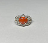 Vintage NOS 1970's Sterling Silver & Genuine 10 x 8mm Red Coral Ladies Bead Design Ring