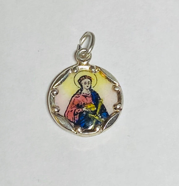 Sterling Silver Enameled Saint Lucy 13mm (0.50") Medal