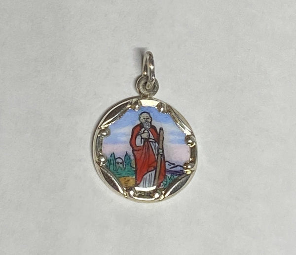 Sterling Silver Enameled Saint Jude Thaddeus "San Judas Tadeo" 13mm (0.50") Medal