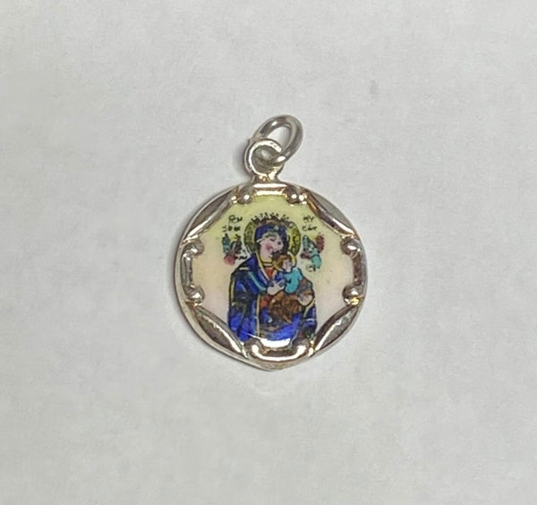 Sterling Silver Enameled Our Lady of Perpetual Help "Perpetuo Socorro" 13mm (0.50") Medal