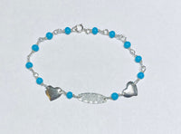 Sterling Silver Turquoise Oval ID Plaque and Heart 6" Baby Bracelet