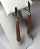 Sterling Silver 1.40" Fancy Goldstone Venturina Drop Leverback Earrings