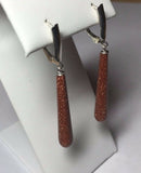 Sterling Silver 1.40" Fancy Goldstone Venturina Drop Leverback Earrings