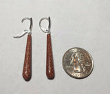 Sterling Silver 1.40" Fancy Goldstone Venturina Drop Leverback Earrings