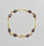 14 Karat Yellow Gold Genuine 4mm Azabache Jet & Coral 6" Curb Link Baby/Kid's Bracelet