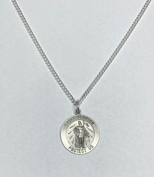 Sterling Silver Saint Florian Patron Saint of Firefighters Medal (Available with or without 20" Curb Link Chain)