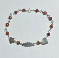 Sterling Silver Goldstone Venturina Oval ID Plaque and Heart 6" Baby Bracelet