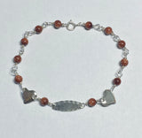 Sterling Silver Goldstone Venturina Oval ID Plaque and Heart 6" Baby Bracelet