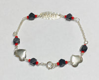 Sterling Silver Genuine 4mm Azabache Jet & Red Coral Baby Oval Plaque and Heart 6" Rolo Link Bracelet