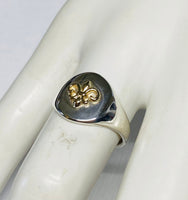 Sterling Silver & 14K Fleur-De-Lis Emblem Ladies Signet Ring