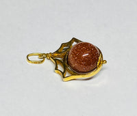 Vintage 1960's 18K Goldstone Venturina 10mm Bead Pentagon Spinner Pendant