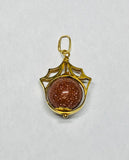 Vintage 1960's 18K Goldstone Venturina 10mm Bead Pentagon Spinner Pendant