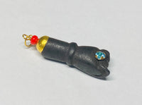 Vintage NOS 14 Karat Yellow Gold and Genuine Azabache Jet and Coral Mano Figa Hand Pendant with Stone