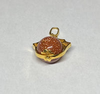 Vintage 1960's 18K Goldstone Venturina 10mm Bead Pentagon Spinner Pendant