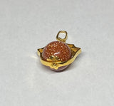 Vintage 1960's 18K Goldstone Venturina 10mm Bead Pentagon Spinner Pendant