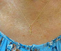 10 Karat Yellow Gold Small Cross Charm with Loose Rope Chain