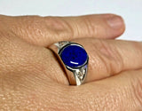 Sterling Silver Buff Top 11 x 9mm Genuine Blue Lapis Lazuli & Diamond Man's Ring