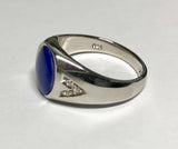 Sterling Silver Buff Top 11 x 9mm Genuine Blue Lapis Lazuli & Diamond Man's Ring