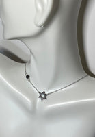 Sterling Silver and Genuine 4mm Azabache Jet Black & Star of David 16"-17" Necklace