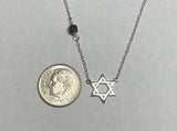 Sterling Silver and Genuine 4mm Azabache Jet Black & Star of David 16"-17" Necklace