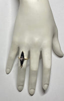 10K Yellow Gold Genuine Marquise-cut Black Onyx and White Gold Genuine Diamond Rhomboid Trim Ladies Solitaire Ring