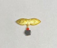 14Kt Yellow Gold Genuine 4mm Azabache Jet/Coral Saint Lucy "Santa Lucia" Eyes Brooch/Pin