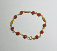 10 Karat Yellow Gold 5mm Simulated Coral 6 1/4" Children's Bracelet