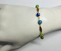 10 Karat Yellow Gold 6mm Multicolor Turkish Lucky Eye Beads 6 1/2" Children's Bracelet