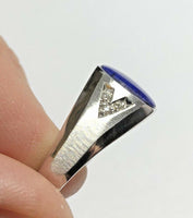 Sterling Silver Buff Top 11 x 9mm Genuine Blue Lapis Lazuli & Diamond Man's Ring