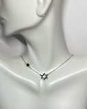 Sterling Silver and Genuine 4mm Azabache Jet Black & Star of David 16"-17" Necklace