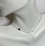 Sterling Silver and Genuine 4mm Azabache Jet Black & Star of David 16"-17" Necklace