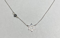 Sterling Silver and Genuine 4mm Azabache Jet Black & Star of David 16"-17" Necklace