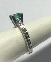 Vintage 1980's Wright & Lato 14 Karat White Gold Genuine Princess-cut Emerald Ladies Solitaire Ring