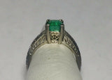 Vintage 1980's Wright & Lato 14 Karat White Gold Genuine Princess-cut Emerald Ladies Solitaire Ring