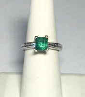 Vintage 1980's Wright & Lato 14 Karat White Gold Genuine Princess-cut Emerald Ladies Solitaire Ring