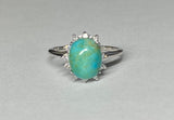 Vintage NOS 1970's Silver 9 x 7mm Oval Turquoise & Genuine Diamond Ladies Ring