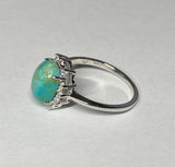 Vintage NOS 1970's Silver 9 x 7mm Oval Turquoise & Genuine Diamond Ladies Ring