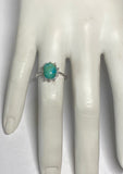 Vintage NOS 1970's Silver 9 x 7mm Oval Turquoise & Genuine Diamond Ladies Ring