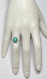 Vintage NOS 1970's Silver 9 x 7mm Oval Turquoise & Genuine Diamond Ladies Ring