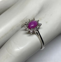 Vintage NOS 1970s Sterling Silver Ruby Star Sapphire/Diamond Ladies Ring