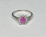 Vintage NOS 1970s Sterling Silver Ruby Star Sapphire/Diamond Ladies Ring