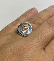 Sterling Silver and 14 Karat Yellow Gold Our Lady of Charity "Caridad del Cobre" Man's Signet Ring