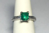 Vintage 1980's Wright & Lato 14 Karat White Gold Genuine Princess-cut Emerald Ladies Solitaire Ring